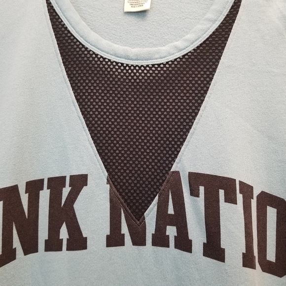 {M} PINK VS Mesh V Cutout Crew Pullover Baby Blue Sweatshirt - Picture 3 of 9